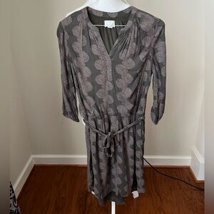 Caslon Brown Patterned Dress With Tie- S